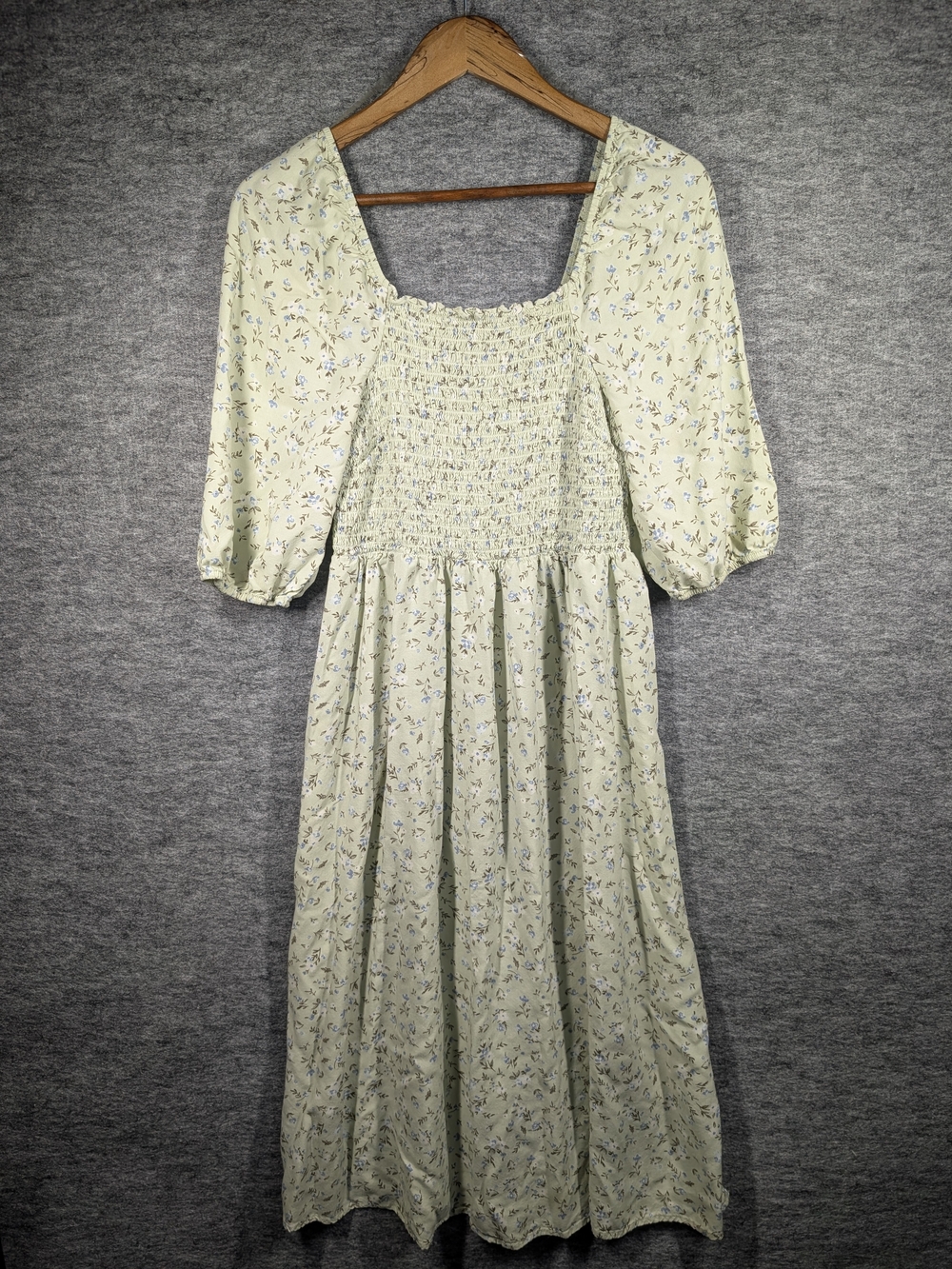 Angels Pale Green Floral Maxi Dress with Smocked Bodice